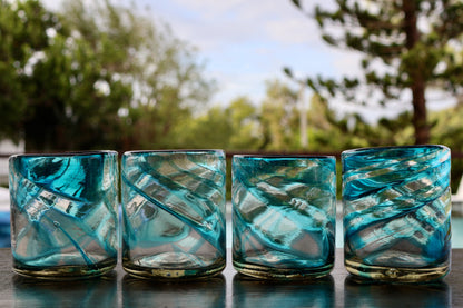 Wave Glass ~ Set of 4 ~ Turquoise